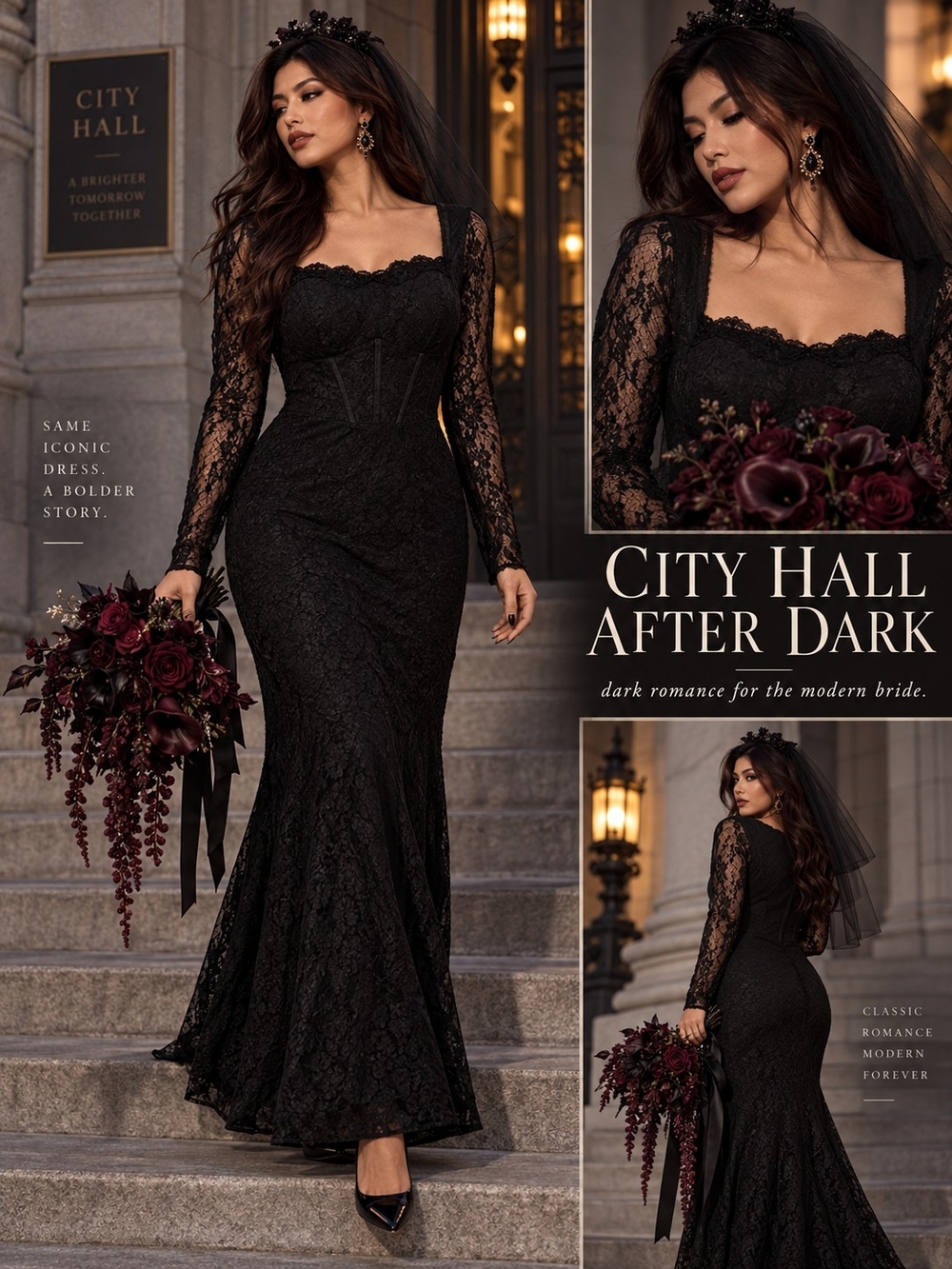 Auralis Curve Black Lace Long-Sleeve Mermaid Gown - Sz 14/1XL